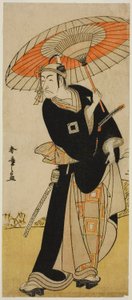 Skådespelaren Ichikawa Danjuro V som Hanakapado no Sukeroku i pjäsen Nanakusa Yosooi Soga, som spelades på Nakamura Theatre i den femte månaden, av Katsukawa Shunsho