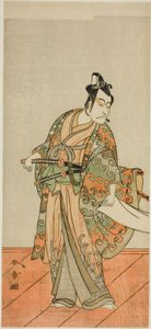 Skådespelaren Ichikawa Danjuro V som Kudo Kanaishi (?) i pjäsen Izu-goyomi Shibai no Ganjitsu (?), framförd på Morita Theatre (?) under elfte månaden, 1772 (?) av Katsukawa Shunsho