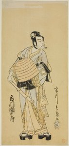 Skådespelaren Ichikawa Danjuro V som Soga no Goro förklädd till en Komuso i pjäsen Sakai-cho Soga Nendaiki, framförd på Nakamura Theatre under den första månaden, 1771 av Katsukawa Shunsho