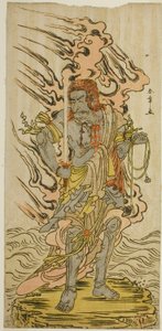 Skådespelaren Ichikawa Danjuro V som en stenbild av Fudo Myoo i pjäsen Kitekaeru Nishiki no Wakayaka, framförd på Nakamura Theatre under elfte månaden, 1780 av Katsukawa Shunsho