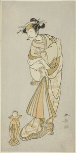 Skådespelaren Ichikawa Danjuro V som munken Seigens ande i Shosagoto-danssekvensen "Sono Utsushi-e Matsu ni Kaede" (En skuggbild av tall och lönn), den sista scenen i del två av pjäsen Keisei Momiji no Uchikake ( Courtesan i en Över-Kimono av av Katsukawa Shunsho