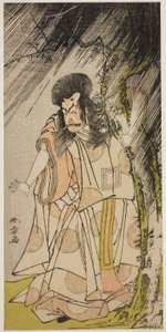 Skådespelaren Ichikawa Ebizo III som åskguden, en inkarnation av Sugawara Michizane, i pjäsen Sugawara Denju Tenarai Kagami, framförd på Ichimura-teatern den åttonde månaden, 1776 av Katsukawa Shunsho