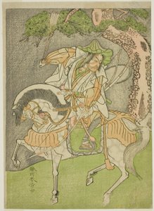 Skådespelaren Matsumoto Koshiro II som Kagekiyo förklädd till Omi Yawatanosuke i pjäsen Haru wa Soga Akebono-zoshi, framförd på Nakamura Theatre under den första månaden, 1772 av Katsukawa Shunsho