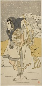 Skådespelaren Nakamura Nakazo I som Akugenda Yoshira förklädd till pilgrim, i pjäsen Chigo Torii Tobiiri Kitsune, som spelades på Ichimura-teatern under den elfte månaden, av Katsukawa Shunsho