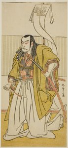 Skådespelaren Nakamura Nakazo I som Kusunoki Masayuki förklädd till Uji no Joetsu, i pjäsen Go Taiheiki Shirishi-banashi, framförd på Morita-teatern den fjärde månaden, 1780 av Katsukawa Shunsho
