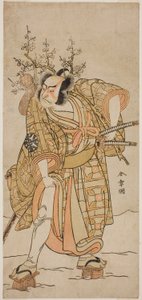 Skådespelaren Nakamura Nakazo I som Matano no Goro i pjäsen Hana-zumo Genji Hiiki, framförd på Nakamura Theatre i den elfte månaden, 1775 av Katsukawa Shunsho
