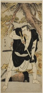 Skådespelaren Nakamura Nakazo I som Ono Sadakuro i pjäsen Kanadehon Chushingura, framförd på Ichimura-teatern under den sjätte månaden, 1783 av Katsukawa Shunsho