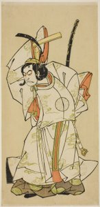 Skådespelaren Nakamura Nakazo I som prins Koreakira (?) i pjäsen Gohiiki Kanjincho, framförd på Nakamura-teatern under elfte månaden, 1773 av Katsukawa Shunsho