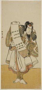 Skådespelaren Nakamura Nakazo I som ambulerande munk i pjäsen Hikitsurete Yagoe Taiheiki, framförd på Morita-teatern under den elfte månaden, 1776
