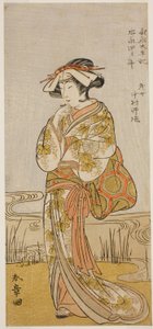 Skådespelaren Nakamura Noshio I som en drakjungfru förklädd en tamanami, i pjäsen Oyafune Taiheiki, framförd på Ichimura-teatern under elfte månaden, 1775 av Katsukawa Shunsho
