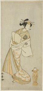 Skådespelaren Nakamura Noshio I som kurtisanen Takaos ande, i Shosagoto-danssekvensen "Sono Utsushi-e Matsu ni Kaede" (En skuggbild av tall och lönn), den sista scenen i del två av pjäsen Keisei Momiji no Uchikake (Courtesan i en Over-K av Katsukawa Shunsho