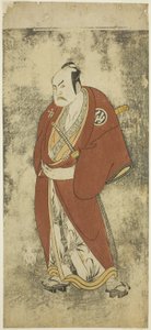 Skådespelaren Nakamura Sukegoro II som Kaminari Shokuro i Joruri "Gonin Otoko" (Fem ridderliga allmänningar), spelade som en akt i Ayatsuri Kabuki Ogi (Mastery of the Fan in Kabuki), framförd på Nakamura Theatre från den tjugonde dagen av Sjunde av Katsukawa Shunsho