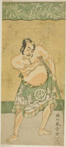 Skådespelaren Nakamura Sukegoro II som sumobrottaren Matano no Goro i pjäsen Myoto-giku Izu no Kisewata, framförd på Ichimura-teatern under den elfte månaden, 1770 av Katsukawa Shunsho