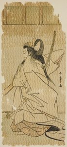 Skådespelaren Onoe Matsusuke I som prins Takanori i pjäsen "Kaeribana Eiyu Taiheiki", uppfördes på Nakamura Theatre i elfte månaden, 1779 av Katsukawa Shunsho