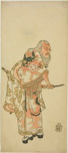 Skådespelaren Otani Hiroemon III som Hige no Ikyu i scenen "Sukeroku" i pjäsen "Hitokidori Harutsuge Soga" av Katsukawa Shunsho