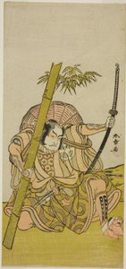 Skådespelaren Otani Hiroji III som vakten Kuriu Zaemon Yorikata i pjäsen Azuma no Mori Sakae Kusunoki, framförd på Ichimura-teatern under elfte månaden, 1779 av Katsukawa Shunsho