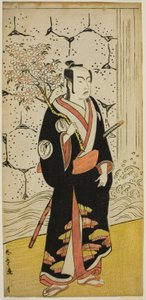 Skådespelaren Sawamura Sojuro III som Sonobe Zaemon i pjäsen "Shin Usuyuki Monogatari", uppfördes på Ichimura Theatre i den åttonde månaden, 1779 av Katsukawa Shunsho