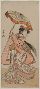 Skådespelaren Segawa Kikunojo II dansar med ett parasoll, sent 1770-tal. av Katsukawa Shunsho
