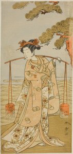 Skådespelaren Segawa Kitsuji III som Murasame i pjäsen Gohiiki Kanjincho, framförd på Nakamura Theatre i den elfte månaden, 1773 av Katsukawa Shunsho