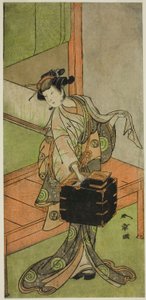 Skådespelaren Yamashita Kinsaku II som Miyagino förklädd till frisör i pjäsen Kosode-gura no Tekubari, framförd på Morita-teatern under andra månaden, 1772 (?) av Katsukawa Shunsho