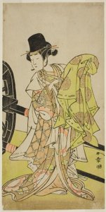 Skådespelaren Yamashita Kinsaku II som Tsukimasu, agerar som Sakura-maru, i pjäsen Miya-bashira Iwao no Butai, framförd på Morita Theatre i den sjunde månaden, 1773 av Katsukawa Shunsho