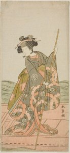 Skådespelaren Yoshizawa Iroha I som prinsessan Yosooi (Yosooi Hime) i pjäsen Kikujido Shuen no Iwaya, framförd på Morita Theatre i elfte månaden, 1775 av Katsukawa Shunsho