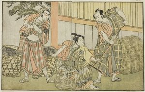Pjäsen Kuni no Hana Ono no Itsumoji, uppförd på Nakamura Theater i den elfte månaden, ca 1772 (träsnitt) av Katsukawa Shunsho
