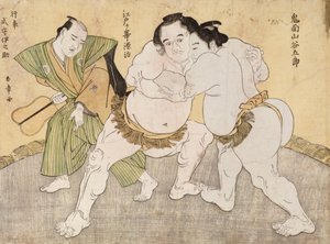 Brottningsmatchen mellan Kimenzan Tanigoro och Edogasaki Gemji (trätryck i färg) av Katsukawa Shunsho