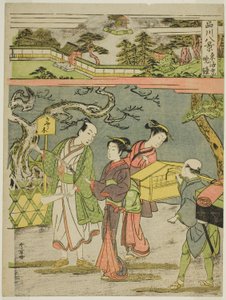 Och svarta tavlan för avslöjandet, från Teseries "Shinagawa Hakkei (Eight Views of Shinagawa)" av Katsukawa Shunsho