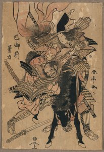 Den mäktiga Tomoe Gozen, ca 1810 (träsnitt i färg)