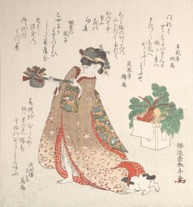 Ung kvinna som bär en vinkruka för nyårsceremonin, ca. 1815.