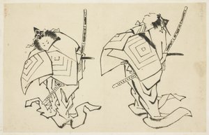 Danjuro V eller VI, Kabuki-skådespelare, i Arigoto Roll (två studier), c.1815-1849 (bläck på papper) av Katsushika (school of) Hokusai