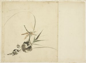 Fruktspray med Dragonfly av Katsushika (school of) Hokusai