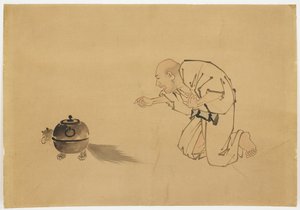 Illustration till "Tanuki Teakettle", ca 1850 (bläck och färg på papper)