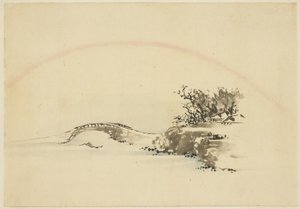 Landskap med regnbåge av Katsushika (school of) Hokusai