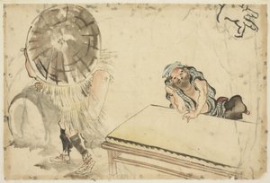 Mochi Maker och en Tatami Maker (två skisser), ca 1815-1849 (bläck och färg på papper) av Katsushika (school of) Hokusai