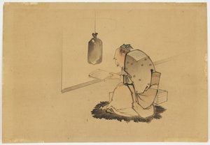 Scholar Reading at a Window, ca 1850 (bläck och färg på papper) av Katsushika (school of) Hokusai