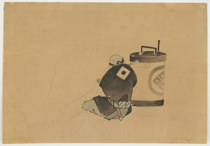 Sittande skötare röker vid en lampa, ca. 1850 (bläck och färg på papper) av Katsushika (school of) Hokusai