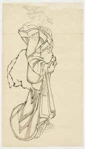 Walking Courtesan (studie), ca 1815-1849 (bläck på papper av Katsushika (school of) Hokusai