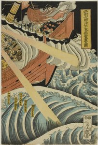Spökena från Heike dyker upp i Daimotsu Bay i Settsu-provinsen (Sesshu Daimotsu no ura Heike onryo arawaruru zu) av Katsushika Hokui