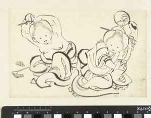 Två kvinnor klipper sig av attributed to Katsushika Hokusai