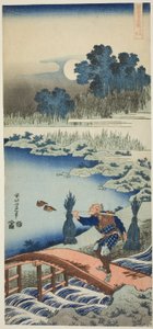 A Peasant Crossing a Bridge, från serien En sann spegel av kinesiska och japanska dikter av Katsushika Hokusai