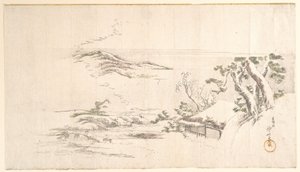 Ett snötäckt landskap med grå moln av Katsushika Hokusai