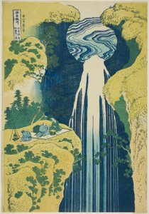 Amida Falls in the Far Reaches of the Kisokaido (Kisoji no oku Amidagataki), från serien "A Tour of Waterfalls in Various Provinces (Shokoku taki meguri)" av Katsushika Hokusai
