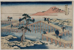 En gammal bild av den åttadelade bron i Mikawa-provinsen (från serien Curious Views of Famous Bridges in the Provinces) av Katsushika Hokusai