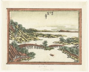 Kvällsglöd på Seta Seta no sekisho (titel på objekt) Graverade åtta vyer av Omi-provinsen (serietitel) Doban Omi hakkei (serietitel) av Katsushika Hokusai