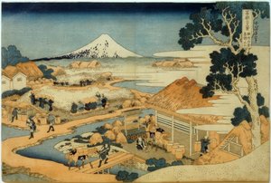 Mount Fuji sett från teplantagen i Katakura, Suruga-provinsen av Katsushika Hokusai