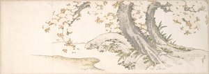 Blommande körsbärsträd vid en bäck av Katsushika Hokusai