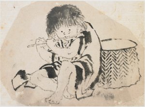 Pojke som spelar flöjt, Edo-period, ca. 1840. av Katsushika Hokusai