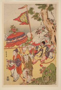 Kinesiska barn som leker vid en tall av Katsushika Hokusai